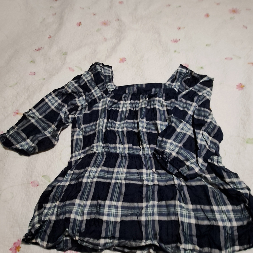Lane Bryant Checkered Blouse in Navy and White